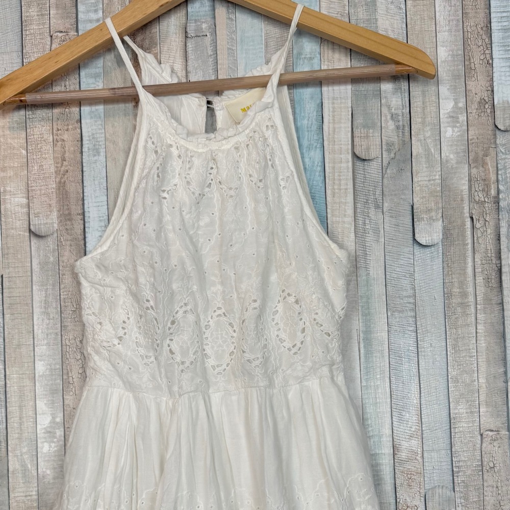 Maeve Anthropologie Tiered Eyelet Flounce Midi Dress White Halter Embroidered  0 - Picture 3 of 11